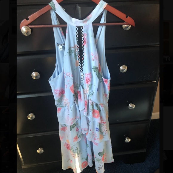 Express Dresses & Skirts - Light blue floral ruffled daytime dress